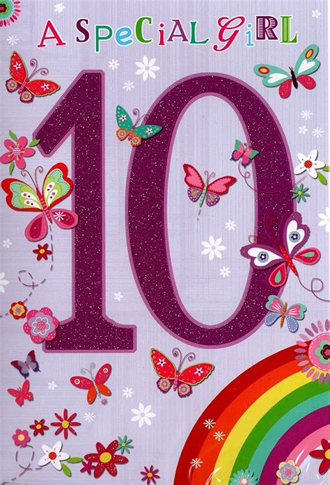 Happy 10th Birthday Card 10 Today A Special Girl Rainbow Butterflies For Her Female Girl