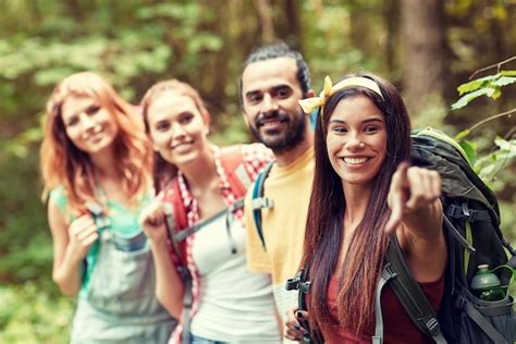 premium photo adventure travel tourism hike and people concept group of smiling friends