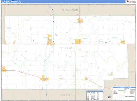 Douglas County Illinois Zip Code Wall Map
