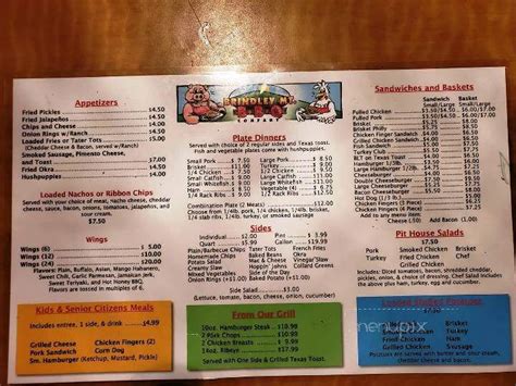 The restaurant information including the southern hickory barbecue menu items and prices may have been modified. Menu of Brindley Mountain BBQ in Cullman, AL 35058