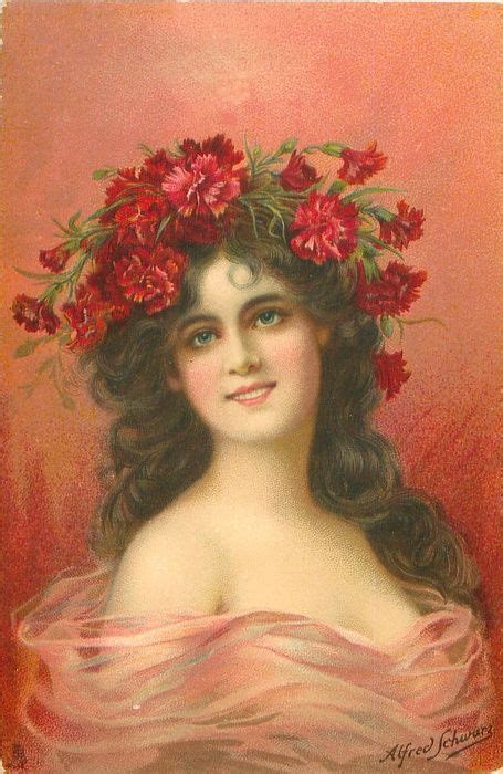 Victorian Beauty Wearing A Headpiece Of Red Carnations ~ 1908 Images