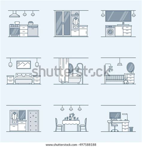 Interior Design Set Linear Icons For Interior Design Isolated On A