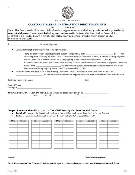 Texas Custodial Parents Affidavit Of Direct Payments Fill Out Sign