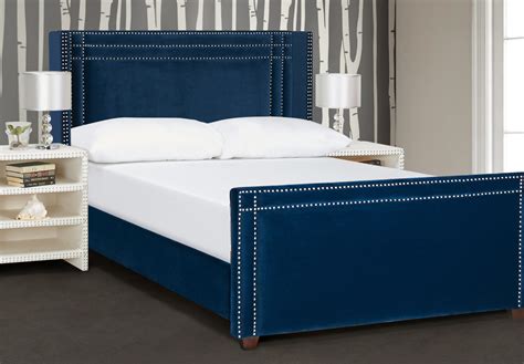 Elle Wingback Upholstered Bed Navy Blue Queen Size Jennifer Taylor