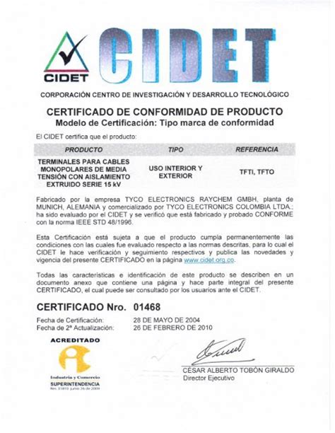 Certificado De Conformidad De Producto Modelo De