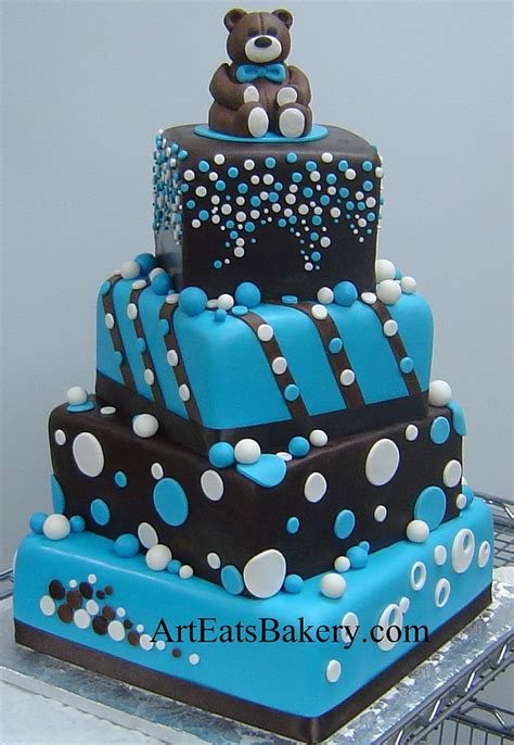 Maybe you would like to learn more about one of these? Three tier chocolate brown and blue polka dot boy baby ...