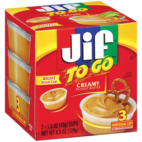 Jif Peanut Butter Creamy To Go 15 Oz Cups Right Sided Cup 3 Ct 45