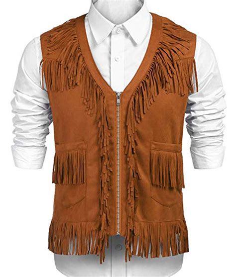 Mens Brown Suede Fringe Cowboy Vest Leather Vest
