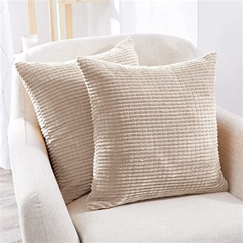 Deconovo Throw Pillow Covers Corduroy 18x18 Inch Cream