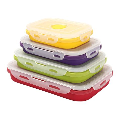 4 Piece Set of Environmentally Friendly Reusable Collapsible Microwave Safe Silicone Food ...