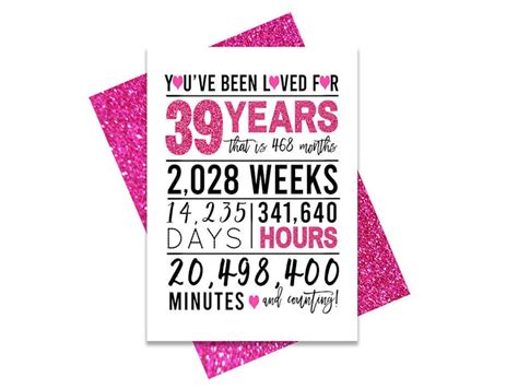 Hot Pink 39th Birthday Card Printable Birthday Card 39th Birthday