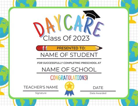 Editable Daycare Graduation Certificate Daycare Graduation Last Day