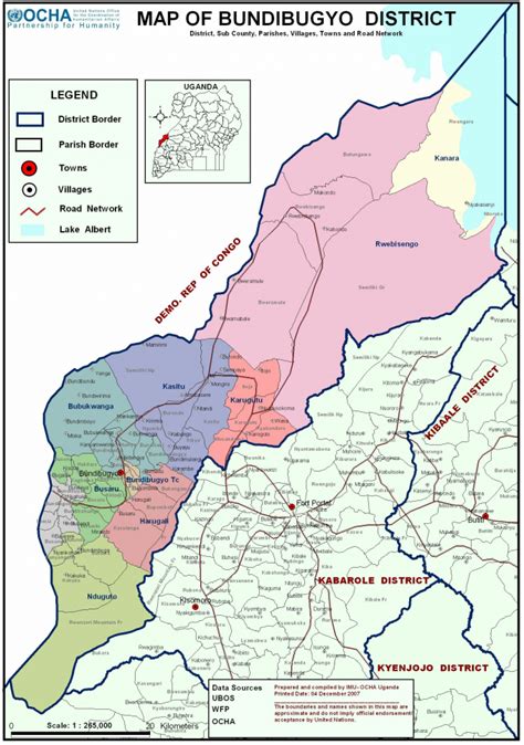 Uganda facts and country information. Uganda: Map of Bundibugyo District - District, Sub Country, Parishes, Villages, Towns and Road ...