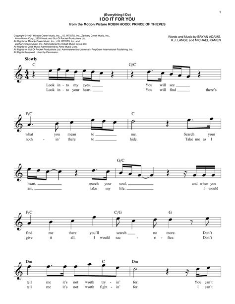 Bryan Adams Everything I Do I Do It For You Sheet Music