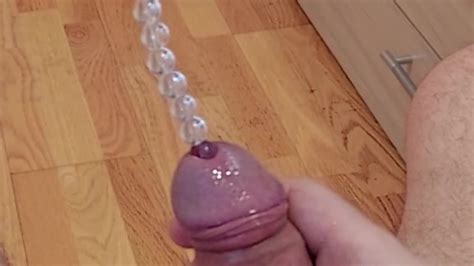 urethral beads string insertion all the way cumshot through hollow urethral plug with glans ring