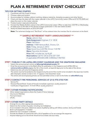 9 Retirement Party Checklist Templates In Pdf Free And Premium Templates