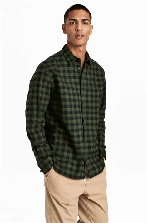 Dark Greenplaid Plaid Shirt In Soft Cotton Flannel With A Turn Down