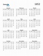 1852 Calendar (PDF, Word, Excel)