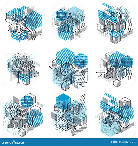 Vector Backgrounds With Abstract Isometric Lines And Figures Te Stock
