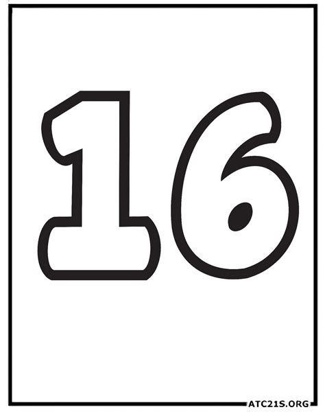 Free Number 16 Coloring Page Download Printable Atc21s