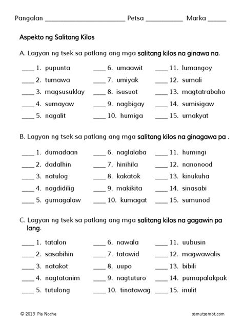 Aspekto Ng Salitang Kilos O Pandiwa 9 Pdf