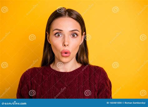 Close Up Photo Of Impressed Cute Frightened Girl With Her Lips Pouted