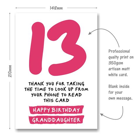 Granddaughter 13th Birthday Card For Granddaughter Funny Etsy Australia