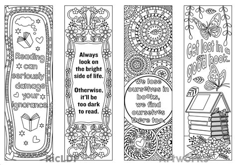 Set Of 4 Coloring Bookmarks With Quotes Plus The Colored Etsy