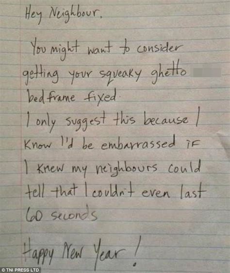 Noisy Sex Letters Left By Grumpy Neighbours Daily Mail