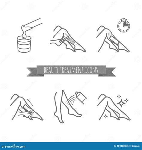 Removing Leg Hair By Using Sugaring Or Strip Wax Beauty Treatment Icons Set Stock Vector