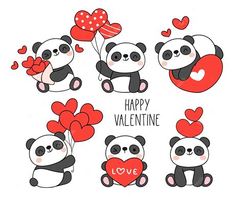 Premium Vector Draw Baby Panda Valentines Day Love Concept