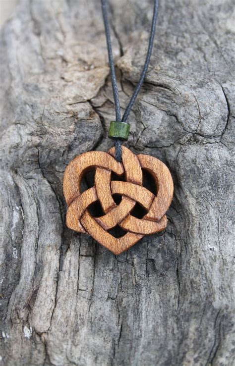 Irish Trinity Celtic Heart Wooden Necklace Irish Elm Carved Etsy