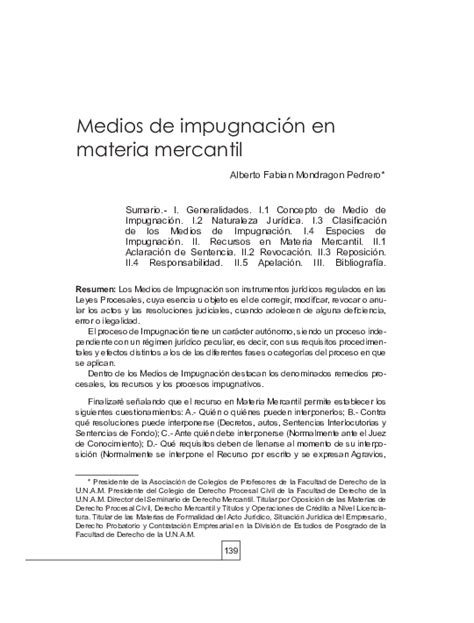 Pdf Medios De Impugnación En Materia Mercantil Fernando Ugago