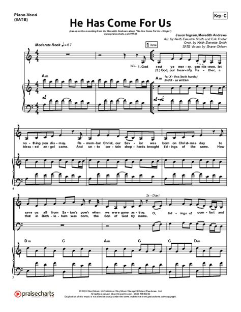 He Has Come For Us God Rest Sheet Music Pdf Meredith Andrews