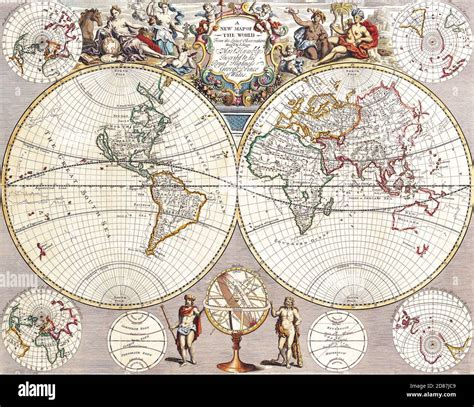 Illustrated Old Map Of The World Vintage Style Full Of Details And