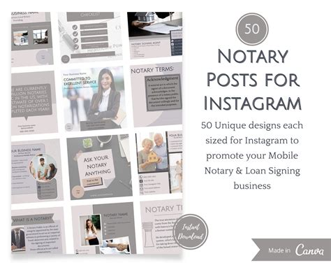 50 Notary Instagram Templates| Social Media Templates | Canva Templates
