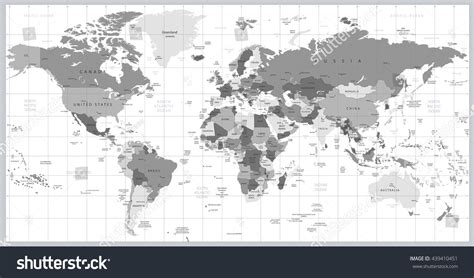 Grayscale World Map Detailed Vector Illustration Royalty Free Stock