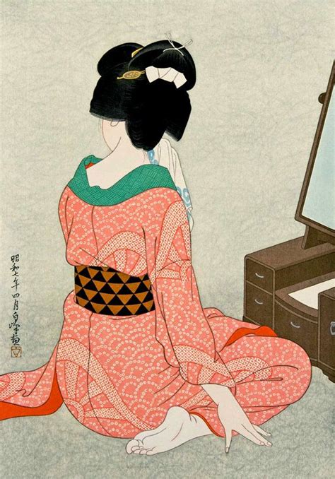 japanese art geisha in front of the mirror hirano hakuho fine art print woman bijin ga