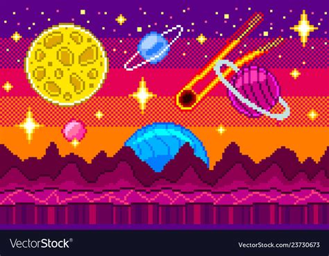 Pixel Art Space Seamless Background Detailed Vector Image