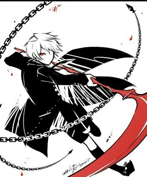 An Anime Character With Chains Around His Neck And Wings Holding Onto