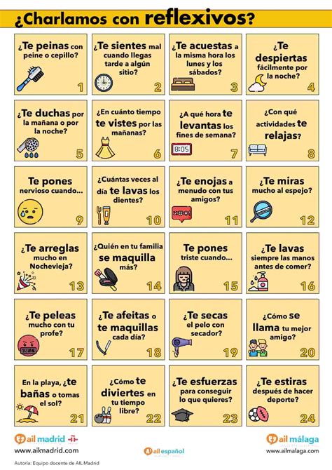 Actividad Ele De Verbos Reflexivos En Presente De A1 Spanish Lessons