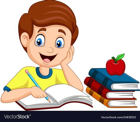 Vector Illustration Of Cartoon Little Boy Studying Download A Free