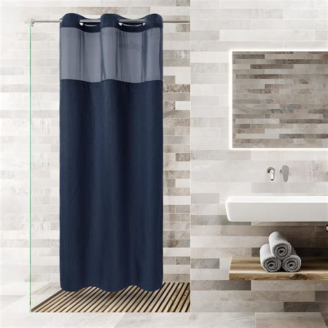 Stall No Hooks Required Waffle Weave Shower Curtain With Snap In Liner