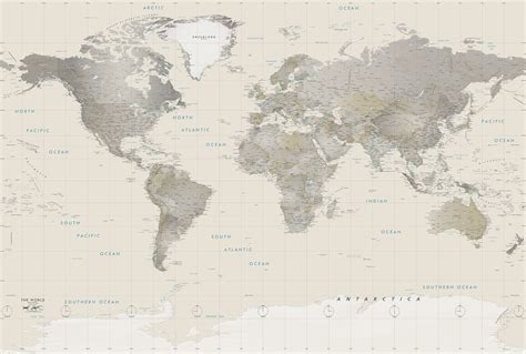 Neutral Tones World Political Wall Map Giant World Map World Map Mural