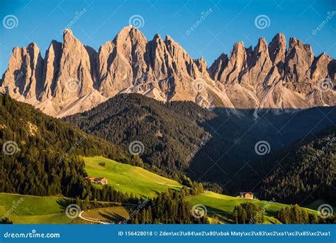 Geisler Odle Dolomites Peaks Val Di Funes Italia Fotografia Stock