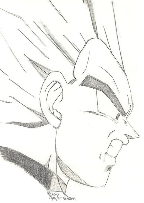 Step 3 draw a 2 like shape on the left side and a letter j shape on the right side. Dragon Ball Z - Vegeta Sketch | Dragon ball painting ...
