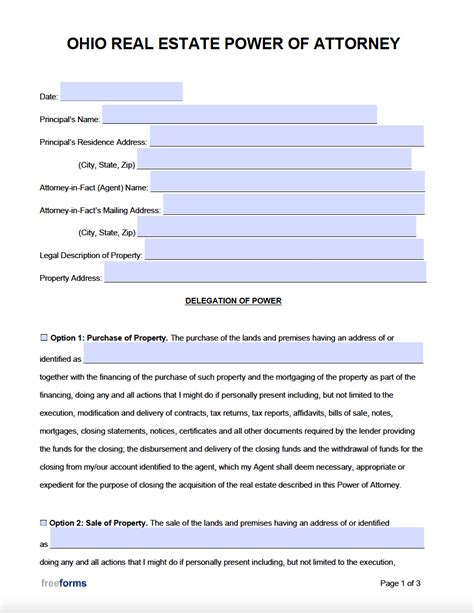 Free Ohio Real Estate Power Of Attorney Form Pdf Word