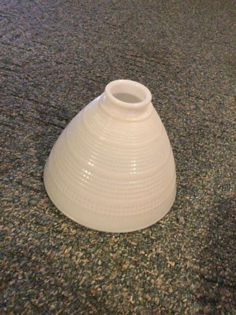 VINTAGE 8 WHITE MILK GLASS WAFFLE AND RINGS TORCHIERE DIFFUSER LAMP