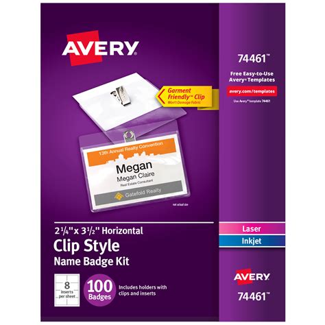 Avery Clip Style Name Badges 2 14 X 3 12 100 Badges 74461