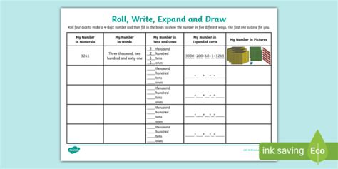 Roll Write Expand And Draw 4 Digits Game Year 3 Maths